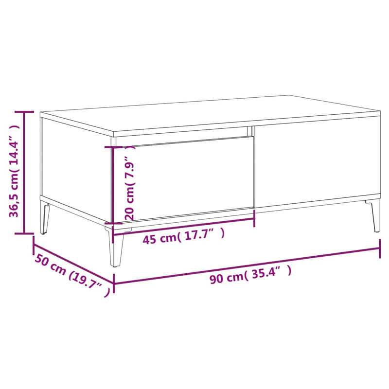 Couchtisch Hochglanz-Weiß 90x50x36,5 cm Holzwerkstoff