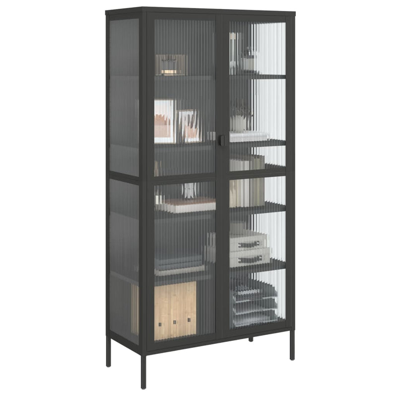 Highboard Schwarz 85x40x180 cm Glas und Stahl