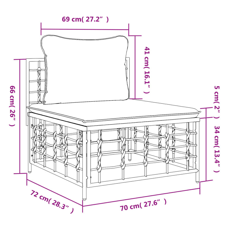 Garten-Mittelsofa mit Dunkelgrauen Kissen Poly Rattan