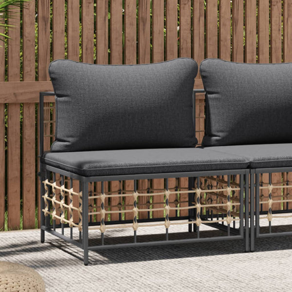Garten-Mittelsofa mit Dunkelgrauen Kissen Poly Rattan