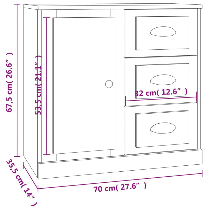 Sideboard Schwarz 70x35,5x67,5 cm Holzwerkstoff