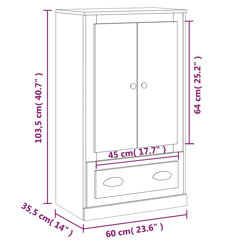 Highboard Schwarz 60x35,5x103,5 cm Holzwerkstoff