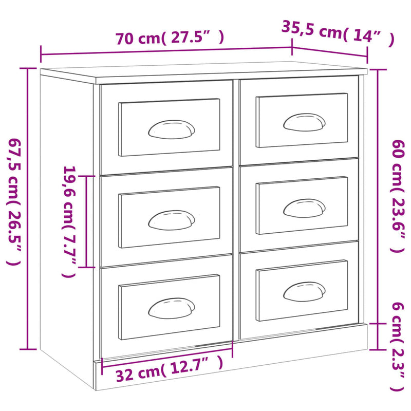 Sideboard Schwarz 70x35,5x67,5 cm Holzwerkstoff