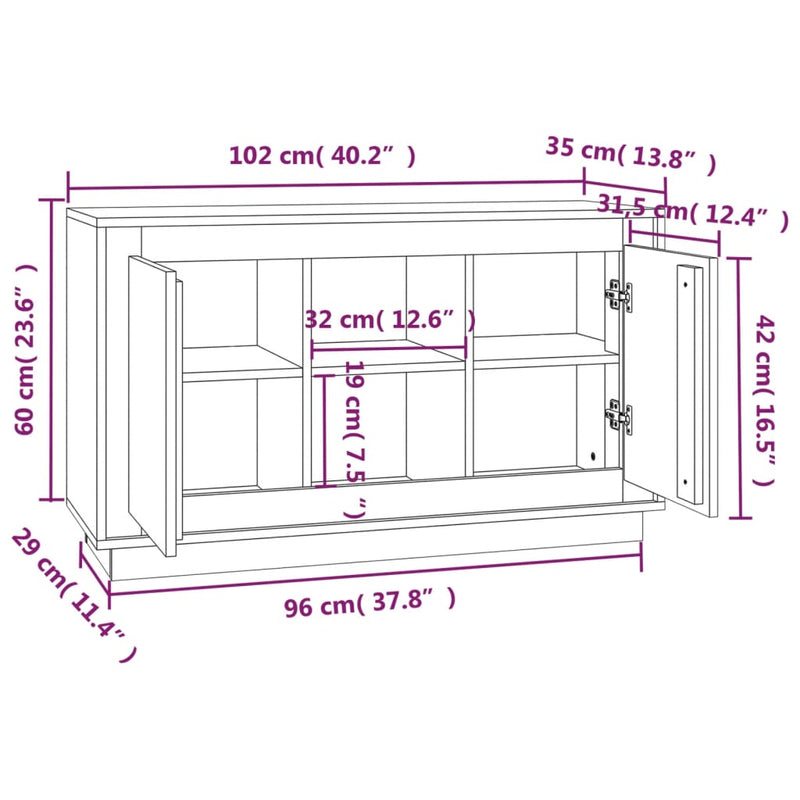 Sideboard Braun Eichen-Optik 102x35x60 cm Holzwerkstoff