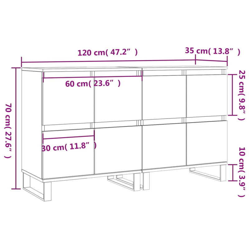 Sideboards 2 Stk. Hochglanz-Weiß Holzwerkstoff