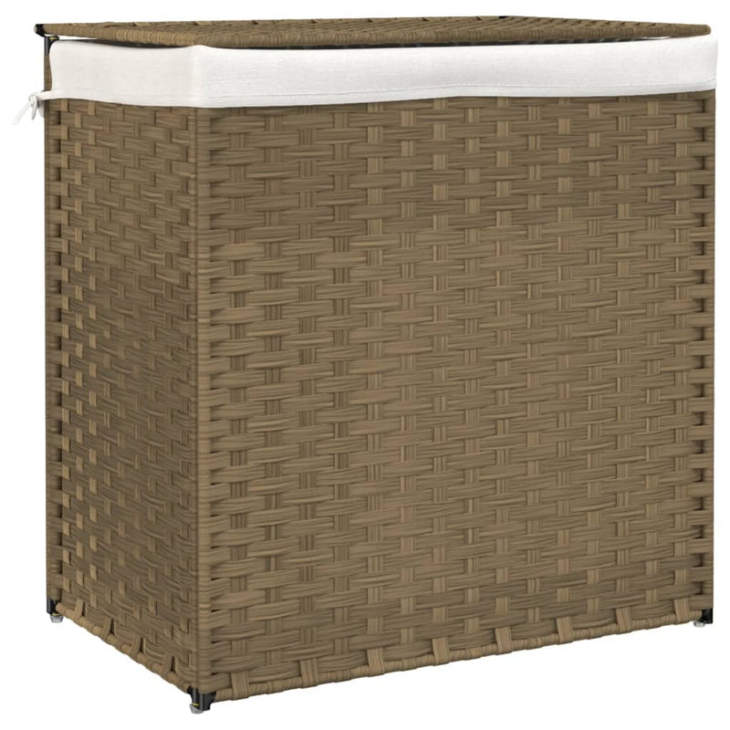 Wäschekorb mit 2 Fächern 53x35x57 cm Poly Rattan