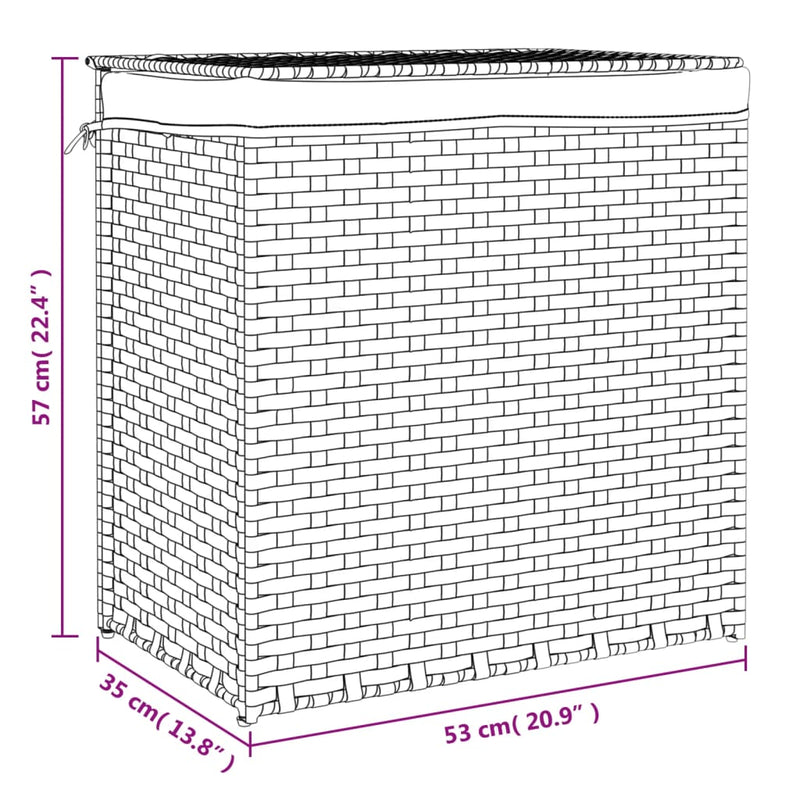 Wäschekorb mit 2 Fächern 53x35x57 cm Poly Rattan