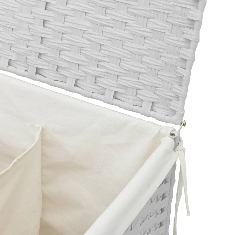 Wäschekorb mit 2 Fächern Weiß 53x35x57 cm Poly Rattan
