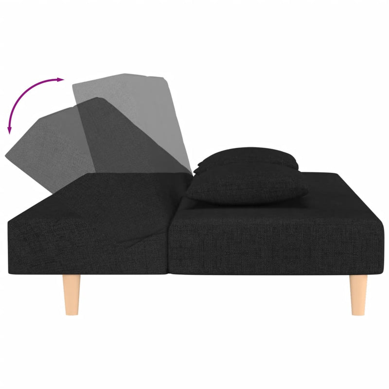 Schlafsofa 2-Sitzer mit 2 Kissen Schwarz Stoff